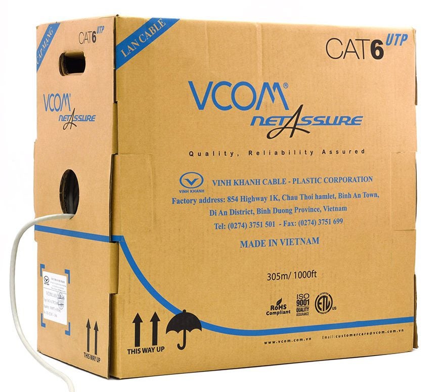 Cáp mạng VCOM CAT6 UTP vỏ PVC thùng 305 mét